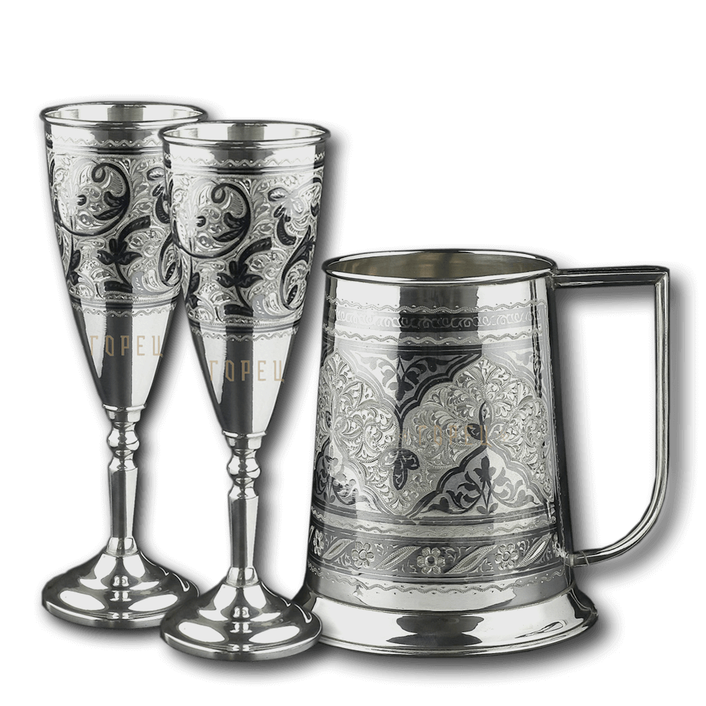 Купить кубачинские серебряные бокалы и фужеры в этно-бутике Горец. Каталог.